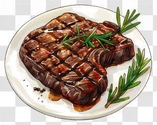 Cooked Steak - Grilled Steak With Rosemary On Plate Transparent PNG