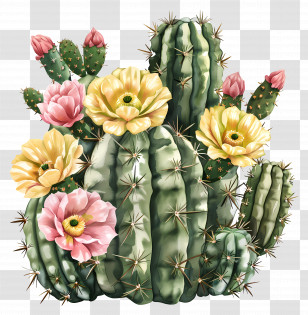 Cactus Plant - Flowering Cacti With Bright Blooms Transparent PNG