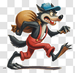 Wolf Carrying Large Sack - Sneaky Wolf Cartoon Thief Transparent PNG