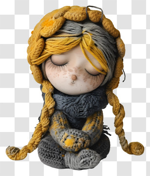 Amigurumi Doll - Knitted Doll In Yellow And Gray Design Transparent PNG