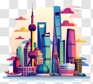 Shanghai City Silhouette - Colorful Cityscape Illustration Transparent PNG