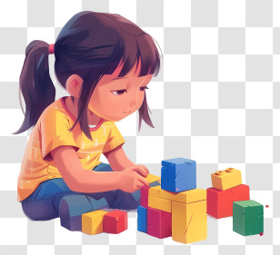 Child - Girl Playing With Colorful Toy Blocks Transparent PNG
