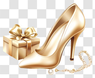 Luxury Heel Gift - Golden Shoe With Gift Box Transparent PNG