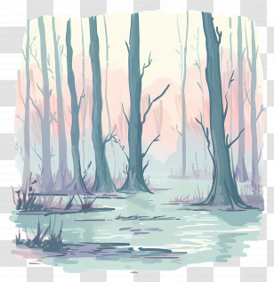 Nature Background - Misty Forest Swamp Transparent PNG