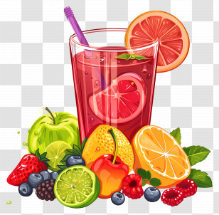 Summer - Fruit Juice With Fresh Fruits Transparent PNG