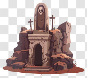 Tomb - Ancient Tombstone With Skull And Crosses Transparent PNG