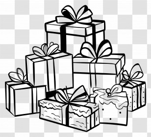 Christmas Coloring Page - Decorated Gift Boxes With Ribbons And Bows Transparent PNG