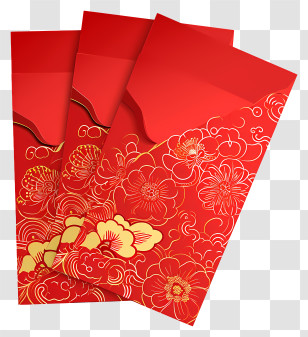 Chinese New Year - Red Envelopes With Gold Floral Design For Chinese New Year Transparent PNG