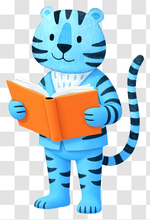 Tiger Reading Book - Blue Tiger Cartoon Reading A Book Transparent PNG