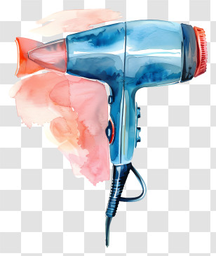 Hair Dryer - Blue Hair Dryer With Watercolor Effect Transparent PNG
