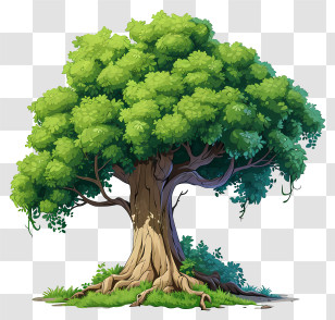 Doodle Style Big Tree - Large Green-Leaf Tree Illustration Transparent PNG