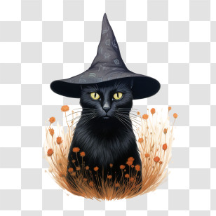 Halloween
 - Black Cat With Witch Hat For Halloween Transparent PNG