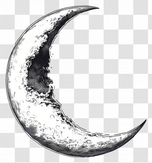 Moon Outline - Hand-Drawn Crescent Moon Illustration With Mystical Details Transparent PNG