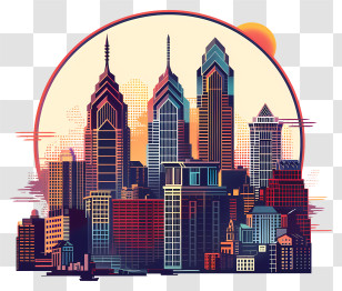 Philly Skyline - Modern City Skyline With Sun Illustration Transparent PNG