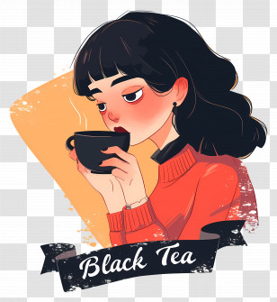 Girl Drinking Black Tea - Black Tea Girl In Cozy Sweater Transparent PNG