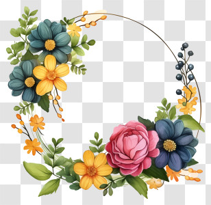 Flower Wreath - Beautiful Floral Wreath Illustration With Spring Flowers Transparent PNG