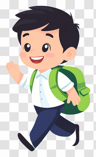 Boy Student - Boy Walking With Green Backpack Transparent PNG