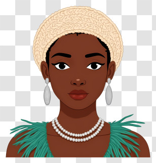 African Woman Portrait - Elegant Pearl Necklace With Earrings Transparent PNG