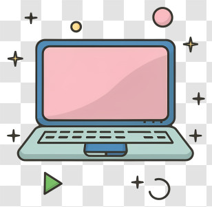Laptop Computer - Cartoon Laptop Illustration With Simple Icons Transparent PNG