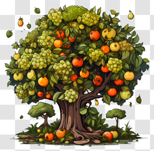 Fruit Tree - Tree Laden With A Mix Of Colorful Fruits Transparent PNG