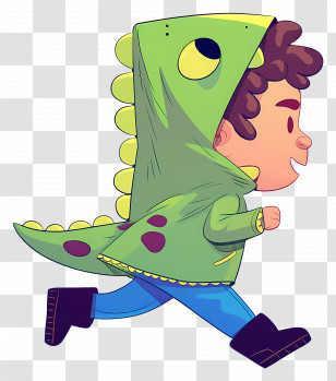 Cartoon Boy - Child In Dinosaur Costume Running Transparent PNG