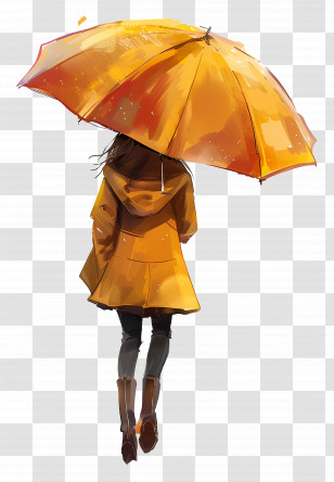 Rainy - Woman In Yellow Raincoat Holding An Umbrella Transparent PNG