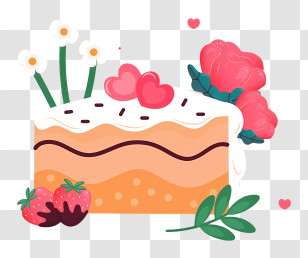 Valentine - Cake With Hearts And Flowers Transparent PNG