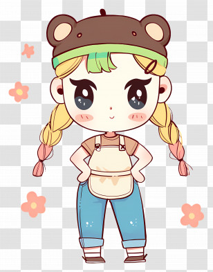 Cute Cartoon Girl - Cute Girl With Bear Hat Transparent PNG