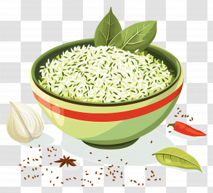 Herbs And Spices - Bowl Of Rice Garnished With Herbs And Spices Transparent PNG