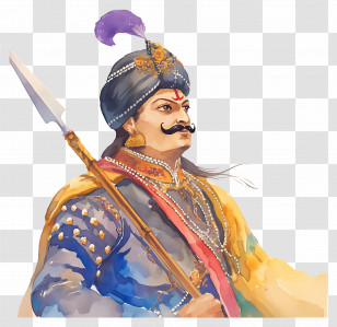 Maharana Pratap - Illustrated Historical Warrior With Spear Transparent PNG