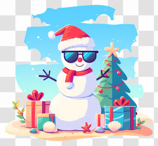 Beach Christmas Snowman - Beach Snowman With Sunglasses And Christmas Presents Transparent PNG