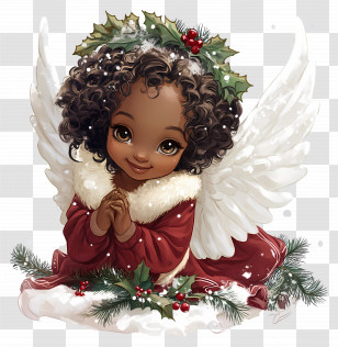 Black Christmas Angel - Child Angel With Holly In Snow Transparent PNG