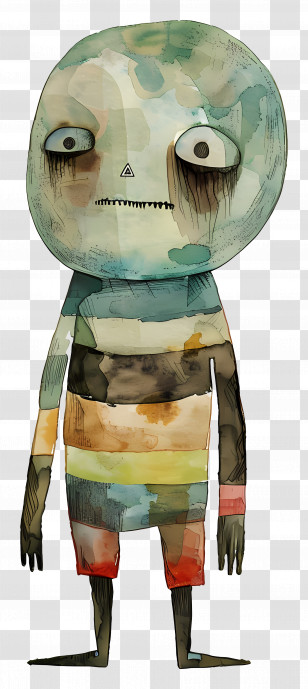 Zombie - Sad Striped Creature Illustration Transparent PNG