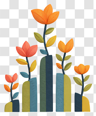 Growth Chart - Colorful Flowers In Vases Transparent PNG