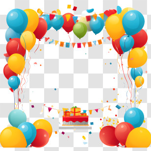 Birthday Frame - Colorful Balloons And Birthday Cake Celebration Decor Transparent PNG