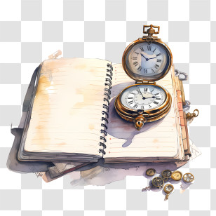 Dear Diary Day - Vintage Pocket Watch And Notebook Transparent PNG