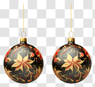 Black And Gold Ornament Bells - Elegant Black And Gold Holiday Baubles Transparent PNG
