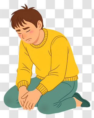 Sad Person Thinking - Kneeling Person In Yellow Sweater Transparent PNG