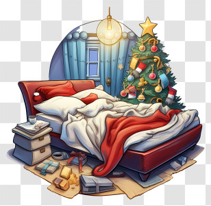 Sleeping - Cozy Bedroom With Christmas Decorations Transparent PNG