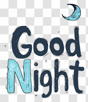 Good Night - Good Night Typography With Moon Illustration Transparent PNG