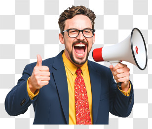 Businessman Shouting With Megaphone - Man With Megaphone Giving Thumbs Up Transparent PNG
