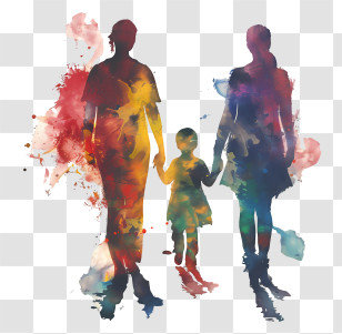 Family Silhouette - Colorful Watercolor Family Silhouette Art Transparent PNG