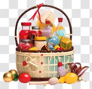 Basket Of Food - Holiday Gift Basket With Various Items Transparent PNG