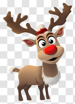 Cartoon Reindeer - Cartoon Reindeer With Red Nose Transparent PNG
