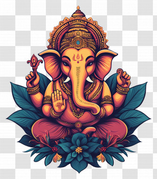 Ganesha Illustration - Artistic Ganesha Illustration With Floral Elements Transparent PNG