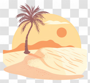 Desert Oasis - Beautiful Sunset With Palm Tree In Desert Landscape Transparent PNG