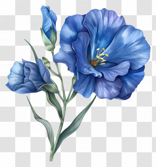 Blue Lisianthus Flower - Beautiful Blue Flowers With Leaves Transparent PNG