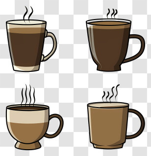 Coffee Mugs - Steaming Coffee Cups In Different Designs Transparent PNG