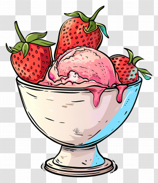 Strawberry Ice Cream Bowl - Strawberry Ice Cream In A Bowl Illustration Transparent PNG
