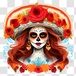Dia De Los Muertos
 - Day Of The Dead Sugar Skull Woman With Roses Transparent PNG